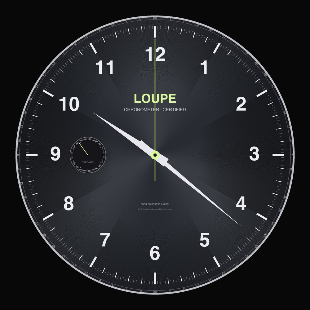 Watch dial with a fine minute track and small engraved text